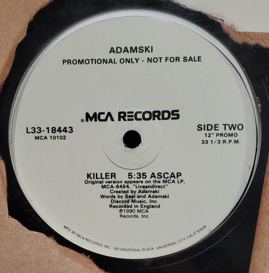 Adamski - Killer vinyl record, 12" (Near Mint (NM or M-)) | Lulo Records