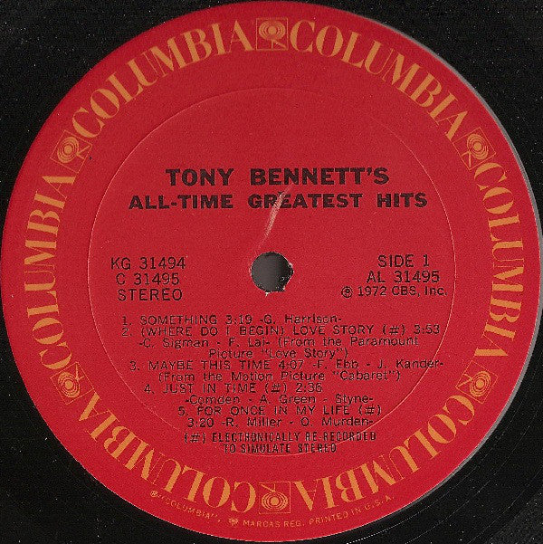 Tony Bennett : All Time Greatest Hits (2xLP, Comp)