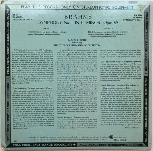 Johannes Brahms, Rafael Kubelik, Wiener Philharmoniker : Symphony No. 1 C Minor, Op. 68 (LP)