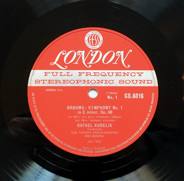Johannes Brahms, Rafael Kubelik, Wiener Philharmoniker : Symphony No. 1 C Minor, Op. 68 (LP)