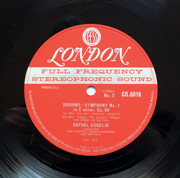 Johannes Brahms, Rafael Kubelik, Wiener Philharmoniker : Symphony No. 1 C Minor, Op. 68 (LP)