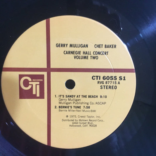 Gerry Mulligan / Chet Baker - Carnegie Hall Concert - Volume 2 vinyl record, LP (Very Good Plus (VG+)) | Lulo Records