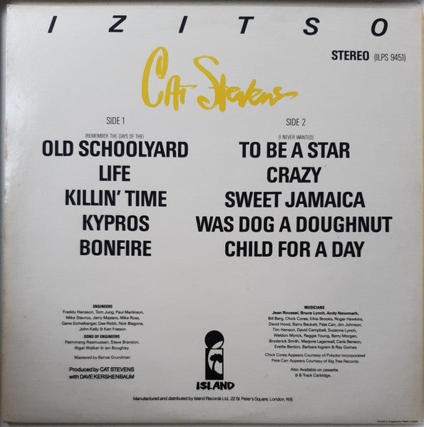 Cat Stevens : Izitso (LP, Album, Gat)