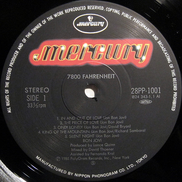 Bon Jovi = ボン・ジョヴィ* : 7800° Fahrenheit = 7800 ファーレンハイト (LP, Album)