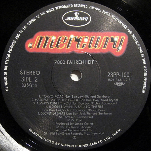 Bon Jovi = ボン・ジョヴィ* : 7800° Fahrenheit = 7800 ファーレンハイト (LP, Album)