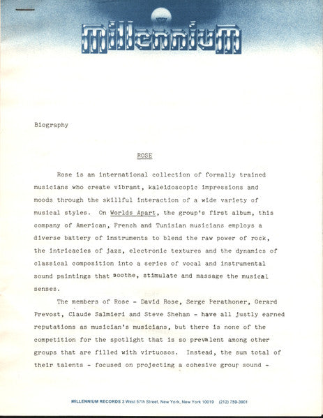 David Rose (4) : Worlds Apart (LP, Album, Ind)