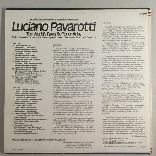 Luciano Pavarotti - The World's Favorite Tenor Arias vinyl record, LP (Near Mint (NM or M-)) | Lulo Records