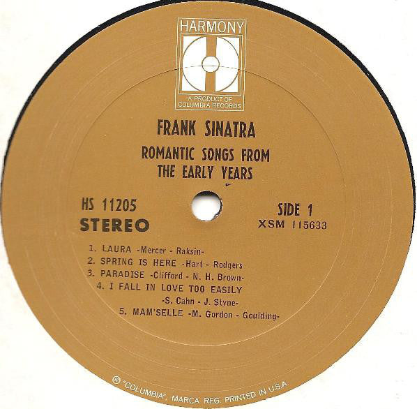 Frank Sinatra : Romantic Songs From The Early Years (LP, Comp)