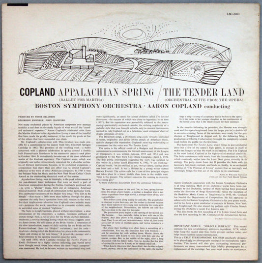 Aaron Copland / Boston Symphony Orchestra Conducted By Aaron Copland : Appalachian Spring / The Tender Land - Suite (LP, Ind)