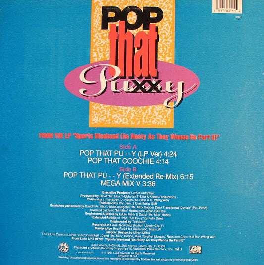 The 2 Live Crew - Pop That Pussy vinyl record, 12" (Very Good Plus (VG+)) | Lulo Records