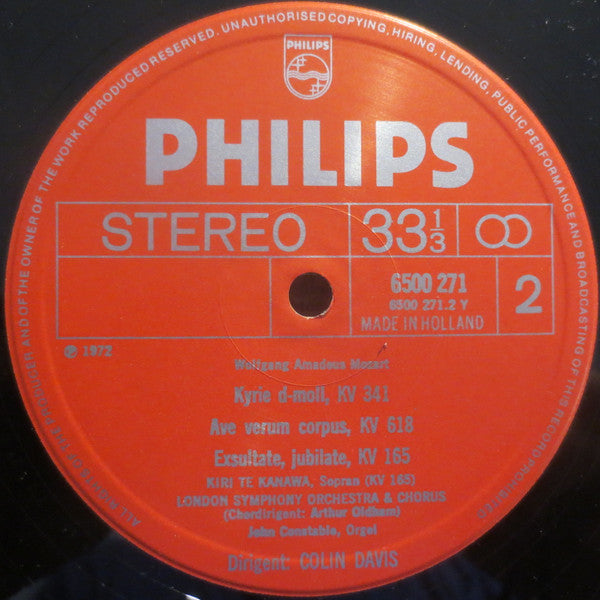 Wolfgang Amadeus Mozart — London Symphony Orchestra And London Symphony Chorus, Sir Colin Davis : Vesperae Solennes De Confessore K.339 / Exsultate Jubilate K.165 / Kyrie K.341 / Ave Verum Corpus K.618 (LP, Album)