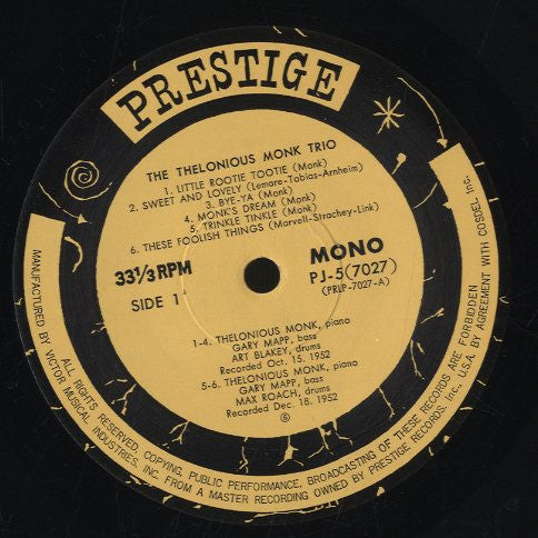Thelonious Monk Trio : Thelonious Monk Trio (LP, Comp, Mono, RE)