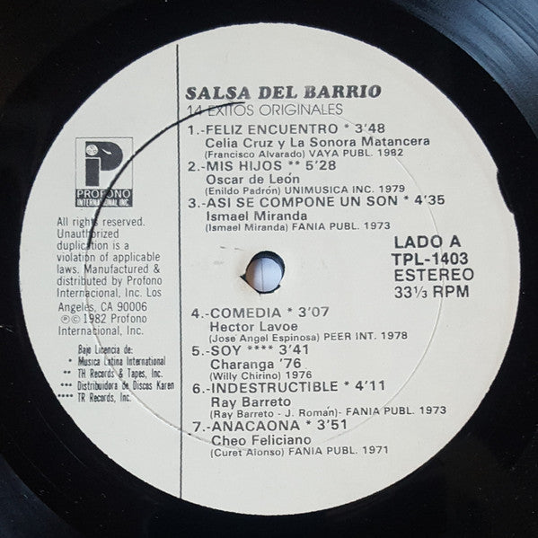 Various : Salsa Del Barrio! 14 Exitos Originales (LP, Comp)