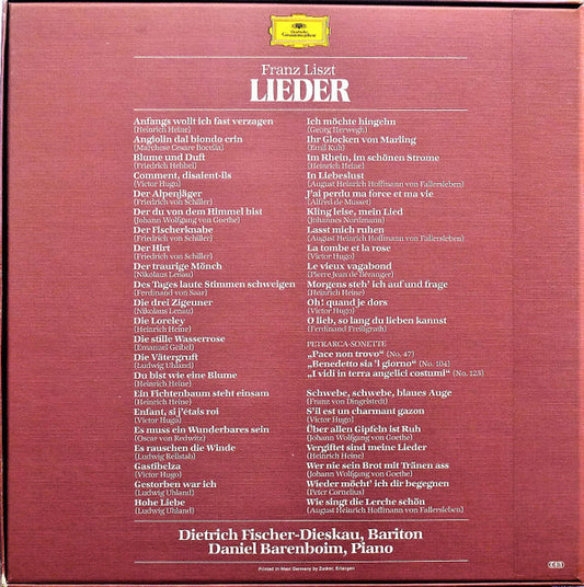Franz Liszt - Dietrich Fischer-Dieskau, Daniel Barenboim - Lieder vinyl record, 4xLP (Mint (M)) | Lulo Records