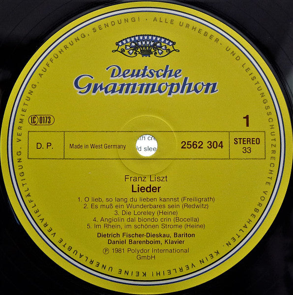 Franz Liszt - Dietrich Fischer-Dieskau, Daniel Barenboim : Lieder (4xLP + Box)