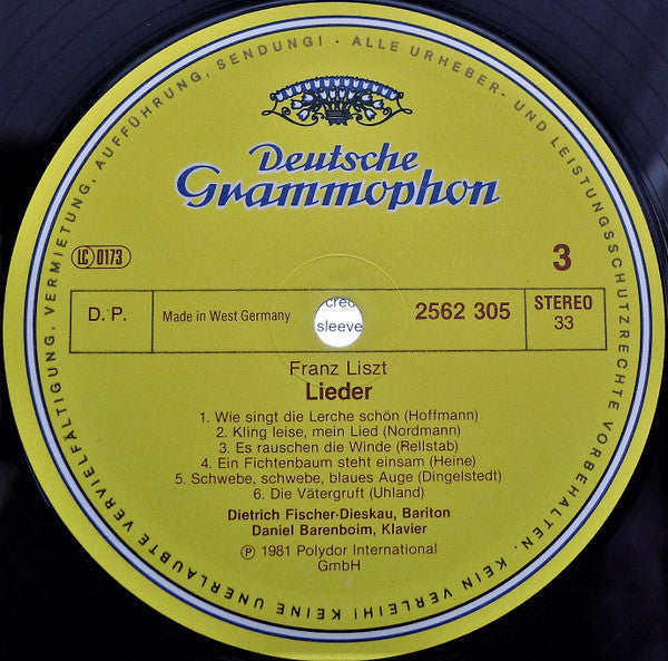 Franz Liszt - Dietrich Fischer-Dieskau, Daniel Barenboim : Lieder (4xLP + Box)