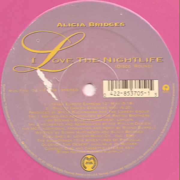 Alicia Bridges : I Love The Nightlife (Disco 'Round) (12", Single, Ltd, Pin)