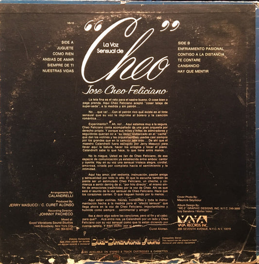 Jose Cheo Feliciano* - La Voz Sensual De Cheo vinyl record, LP (Very Good Plus (VG+)) | Lulo Records