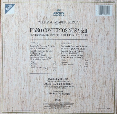 Wolfgang Amadeus Mozart, Malcolm Bilson, The English Baroque Soloists • John Eliot Gardiner - Piano Concertos Nos. 9 & 11 = Klavierkonzerte = Concertos Pour Piano K.271 & K.413 vinyl record, LP (Near Mint (NM or M-)) | Lulo Records
