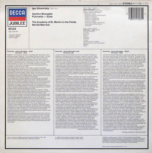 Igor Stravinsky - The Academy Of St. Martin-in-the-Fields, Sir Neville Marriner - Apollon Musagète / Pulcinella vinyl record, LP (Mint (M)) | Lulo Records