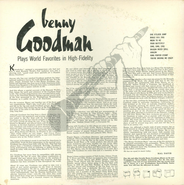 Benny Goodman : Benny Goodman Plays World Favorites In High-Fidelity (LP, Album, Mono)