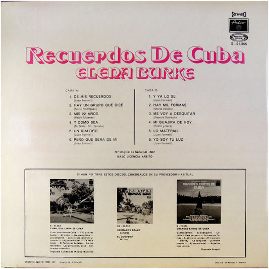 Elena Burke - Recuerdos De Cuba vinyl record, LP (Near Mint (NM or M-)) | Lulo Records