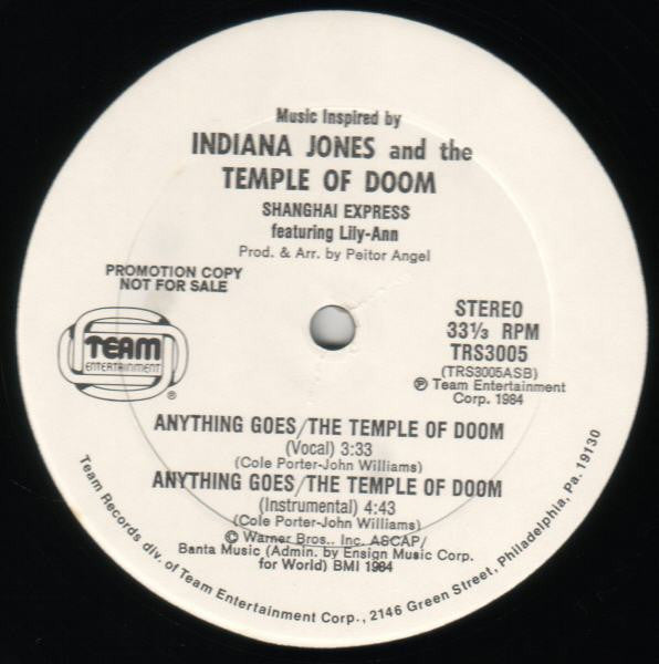 Shanghai Express Featuring Lily-Ann : Anything Goes / The Temple Of Doom (Music Inspired By Indiana Jones And The Temple Of Doom) (12", Promo)