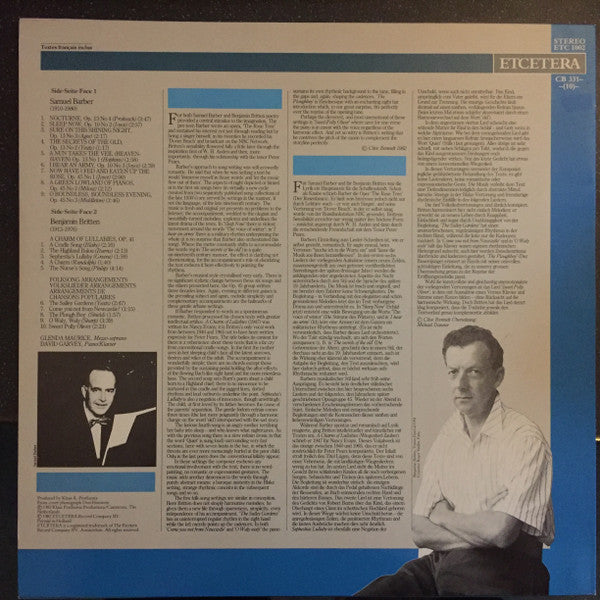Benjamin Britten / Samuel Barber - Glenda Maurice, David Garvey : A Charm Of Lullabies / Folksong Arrangements / Songs (LP)