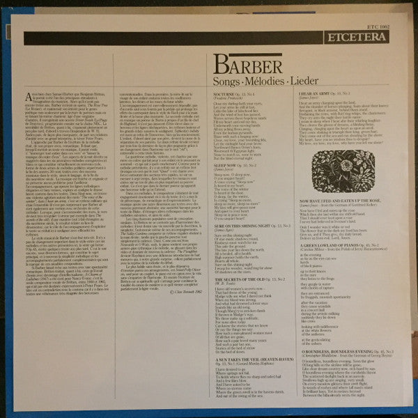 Benjamin Britten / Samuel Barber - Glenda Maurice, David Garvey : A Charm Of Lullabies / Folksong Arrangements / Songs (LP)