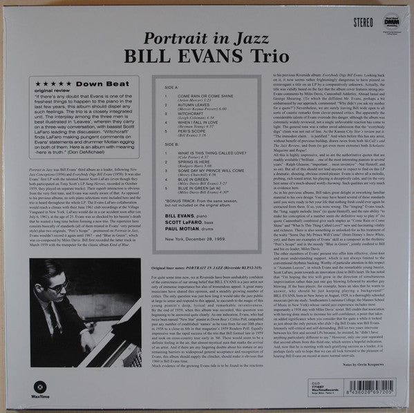 The Bill Evans Trio : Portrait In Jazz (LP, Album, Ltd, RE, RM, 180)