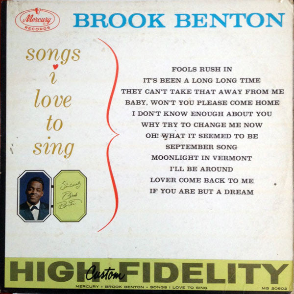 Brook Benton : Songs I Love To Sing (LP, Album, Mono, RE, 2nd)