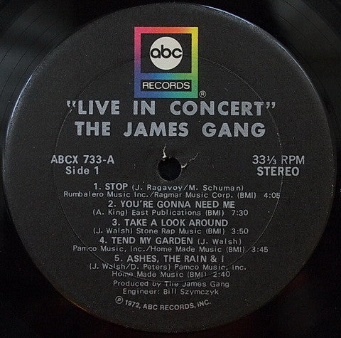 James Gang : Live In Concert (LP, Album, RP)