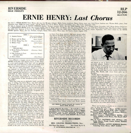 Ernie Henry : Last Chorus (LP, Album, RE)