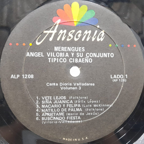 Angel Viloria Y Su Conjunto Típico Cibaeño Canta: Dioris Valladares : Merengues Vol. 3 (LP)