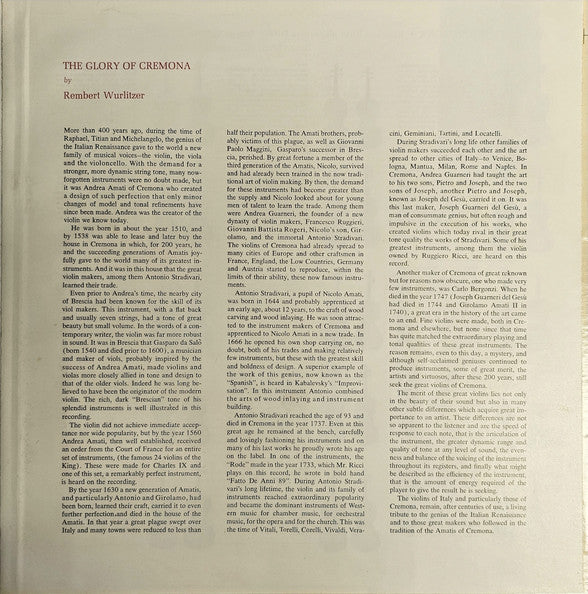 Ruggiero Ricci : The Glory Of Cremona - Ruggerio Ricci Plays 15 Famous Violins (LP + 7")
