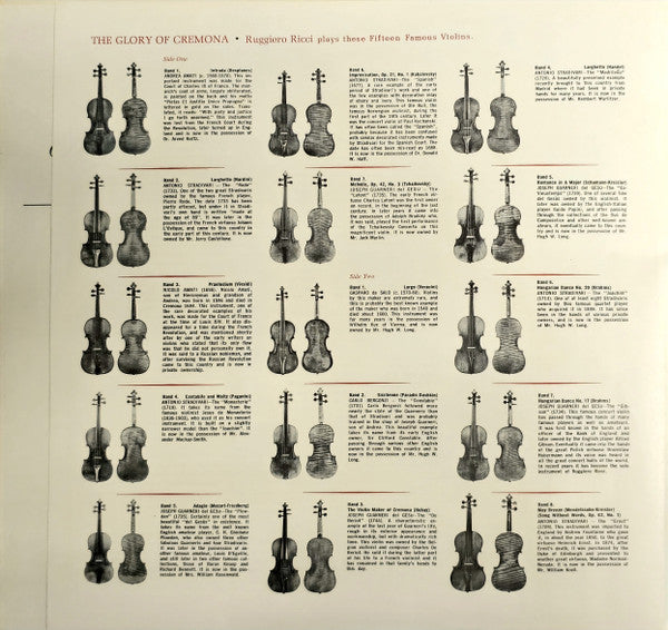 Ruggiero Ricci : The Glory Of Cremona - Ruggerio Ricci Plays 15 Famous Violins (LP + 7")