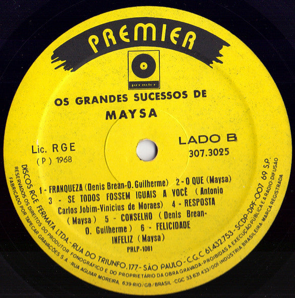 Maysa Matarazzo : Os Grandes Sucessos De Maysa (LP, Comp, RE)