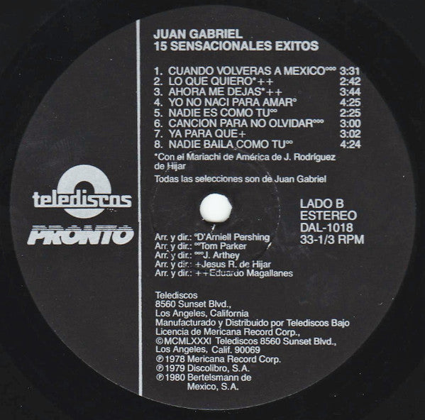 Juan Gabriel : 15 Sensacionales Éxitos (LP, Comp)