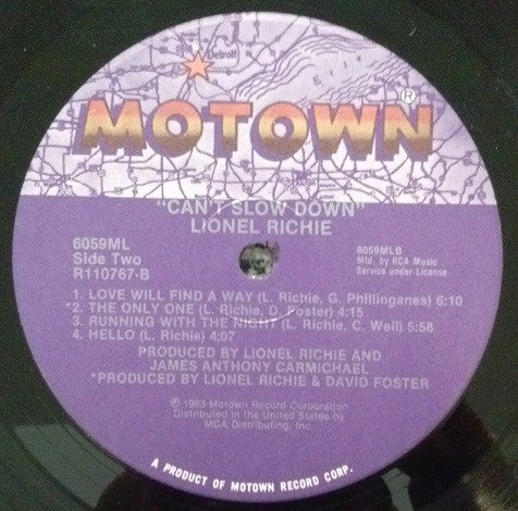 Lionel Richie : Can't Slow Down (LP, Album, Club, RCA)