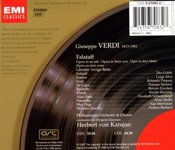 Giuseppe Verdi, Philharmonia Orchestra, Philharmonia Chorus, Herbert von Karajan : Falstaff (2xCD, Album, RM + Box)