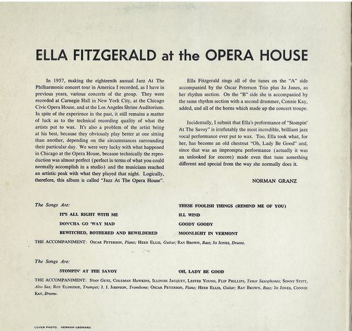 Ella Fitzgerald : Ella Fitzgerald At The Opera House (LP, Album, Mono, RE)