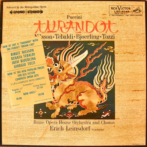 Giacomo Puccini - Birgit Nilsson • Renata Tebaldi • Giorgio Tozzi • Orchestra Del Teatro Dell'Opera Di Roma And Coro Del Teatro Dell'Opera Di Roma, Erich Leinsdorf : Turandot (3xLP, Ind + Box, Album)