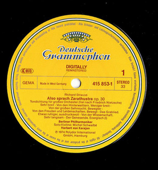 Richard Strauss – Michel Schwalbé, Berliner Philharmoniker, Herbert von Karajan : Also Sprach Zarathustra / Till Eulenspiegel (LP, Comp, RM)