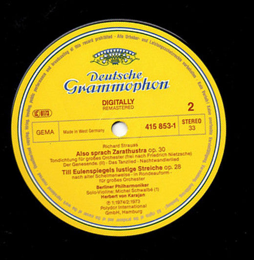 Richard Strauss – Michel Schwalbé, Berliner Philharmoniker, Herbert von Karajan : Also Sprach Zarathustra / Till Eulenspiegel (LP, Comp, RM)