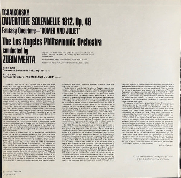 Zubin Mehta, Los Angeles Philharmonic Orchestra, Pyotr Ilyich Tchaikovsky : 1812 Overture / Romeo And Juliet (LP, Album)