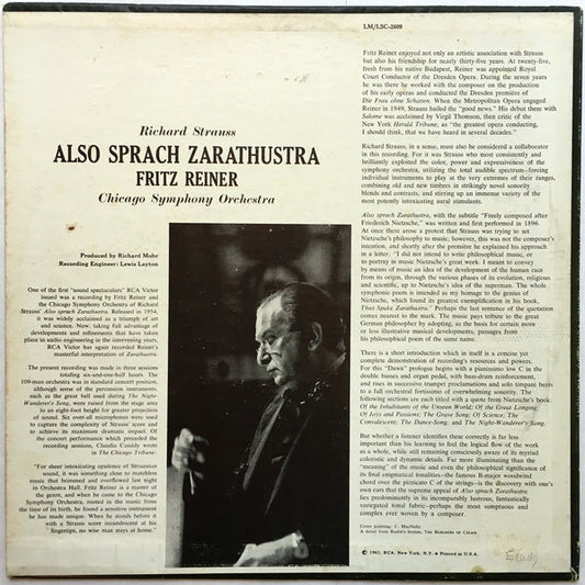 Fritz Reiner, Chicago Symphony Orchestra, Richard Strauss : Also Sprach Zarathustra (LP, Album, RP)
