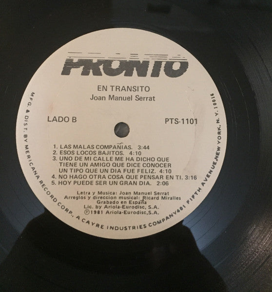 Joan Manuel Serrat : En Tránsito (LP, Album)