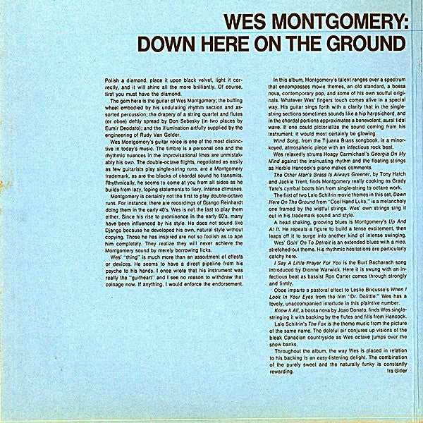 Wes Montgomery : Down Here On The Ground (LP, Album, Gat)