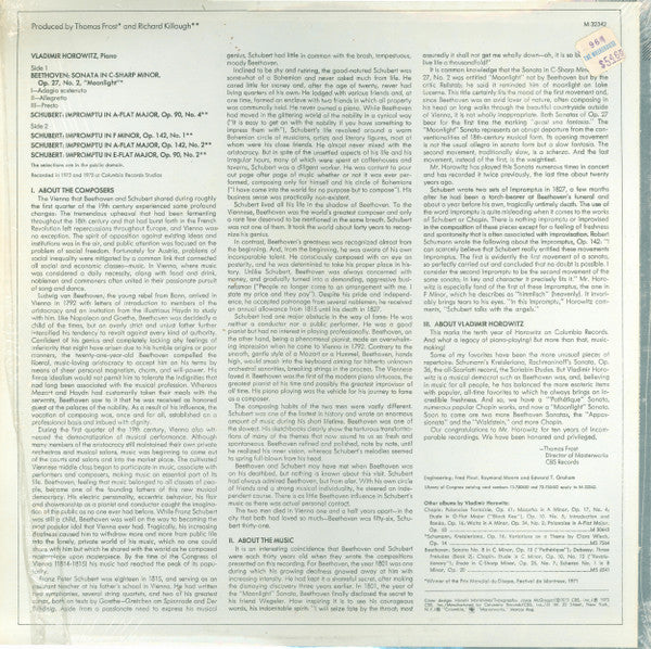 Vladimir Horowitz - Ludwig van Beethoven / Franz Schubert : Moonlight Sonata / Impromptus (LP, Album)