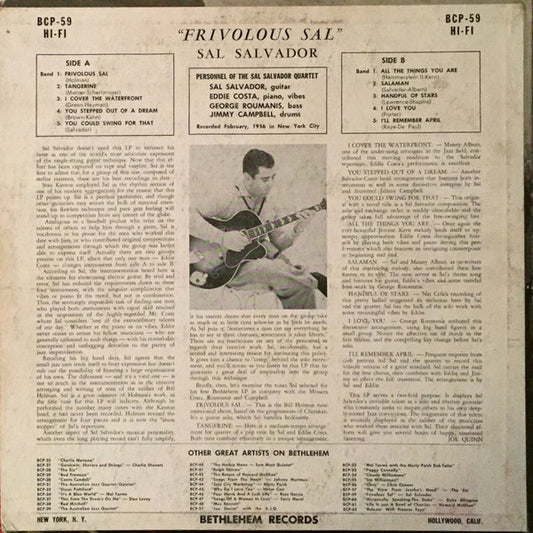 Sal Salvador : Frivolous Sal (LP, Album, Mono)